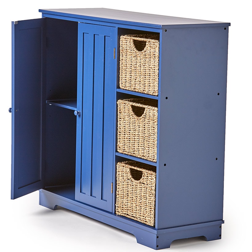 Beadboard Storage Cabinet with 3 Shelves and Cupboard
