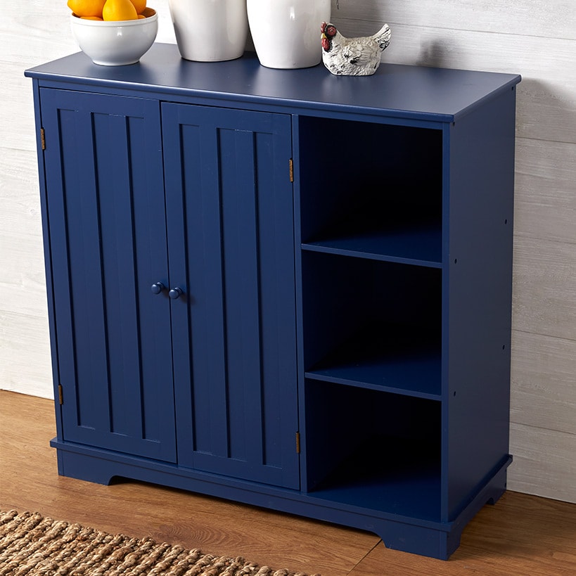 Beadboard Storage Cabinet with 3 Shelves and Cupboard