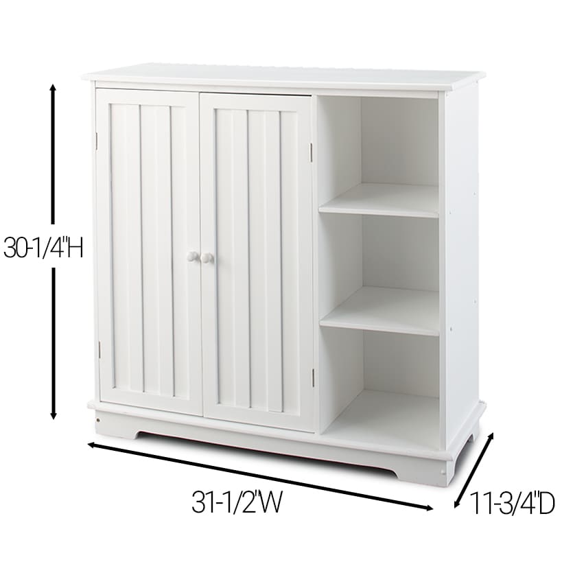 Beadboard Storage Cabinet with 3 Shelves and Cupboard