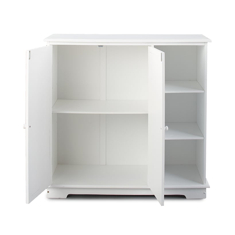 Beadboard Storage Cabinet with 3 Shelves and Cupboard
