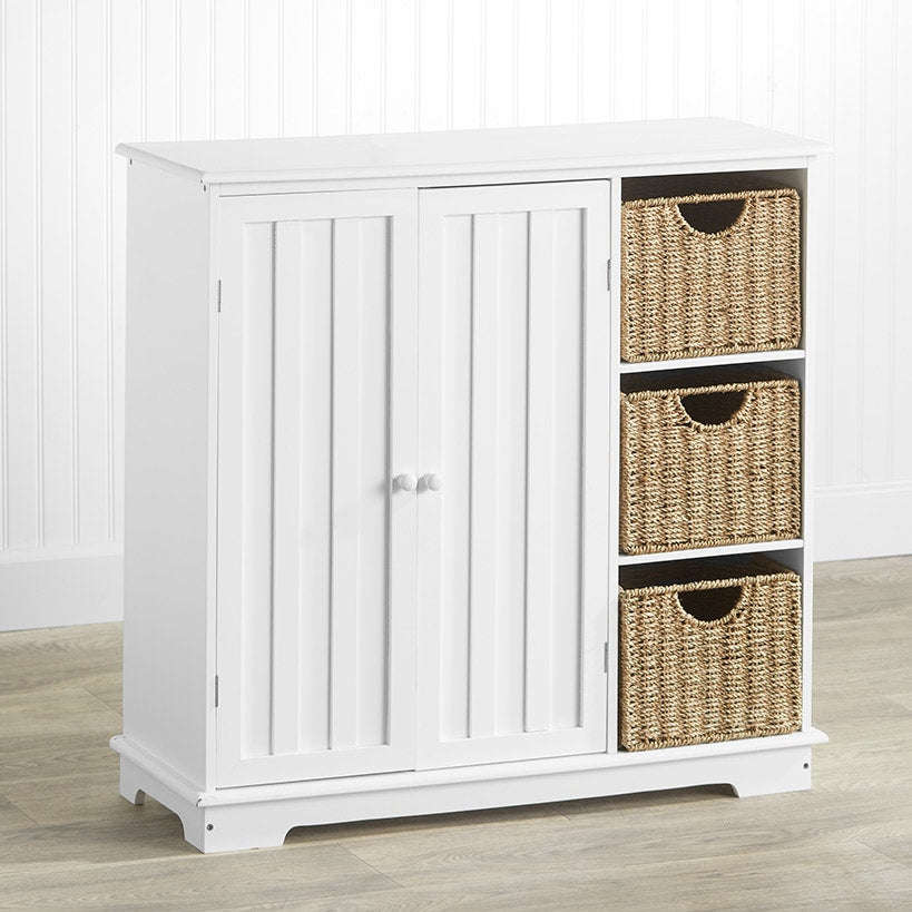 Beadboard Storage Cabinet with 3 Shelves and Cupboard
