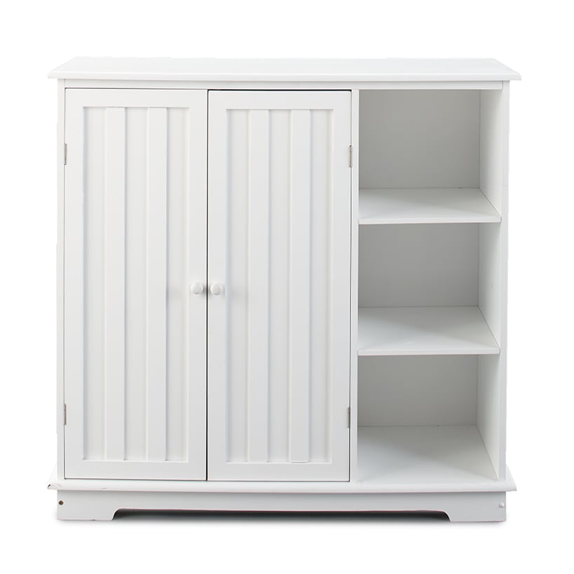 Beadboard Storage Cabinet with 3 Shelves and Cupboard