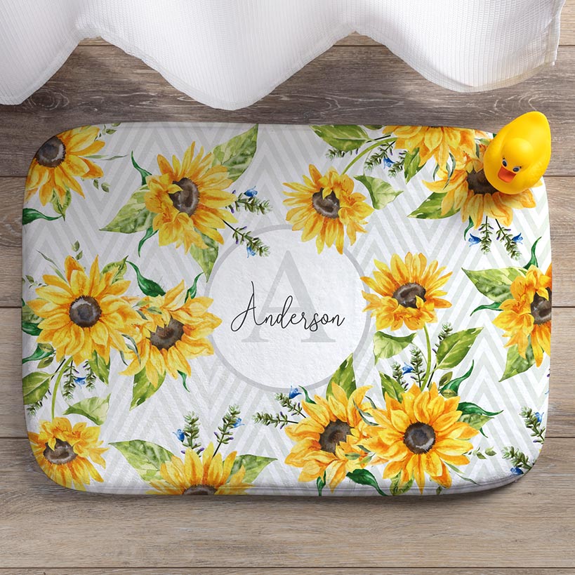 Personalized Sunflower Pattern Towel and Bath Mat