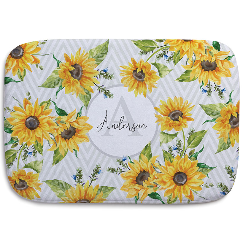 Personalized Sunflower Pattern Towel and Bath Mat