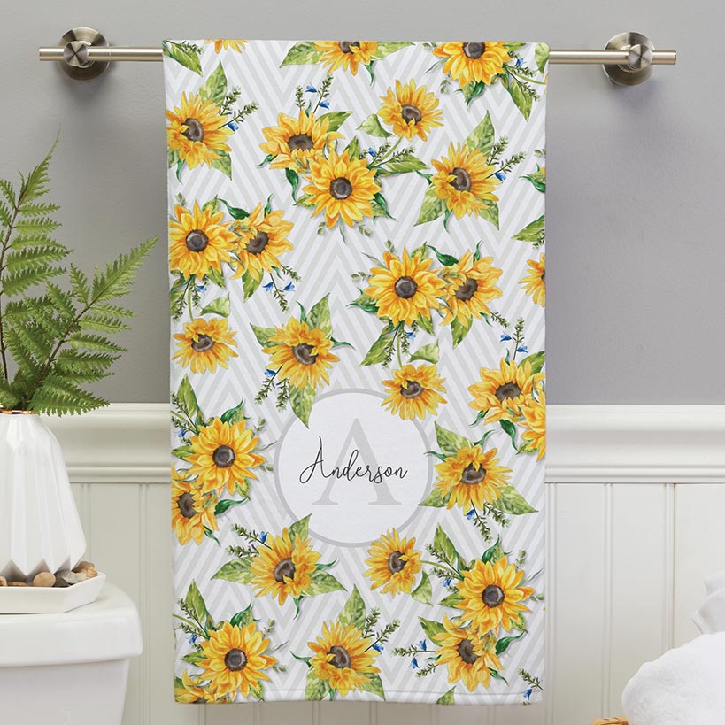 Personalized Sunflower Pattern Towel and Bath Mat