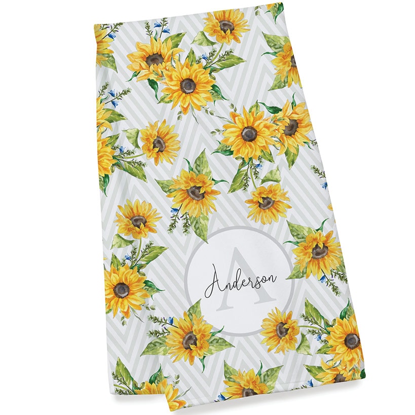 Personalized Sunflower Pattern Towel and Bath Mat