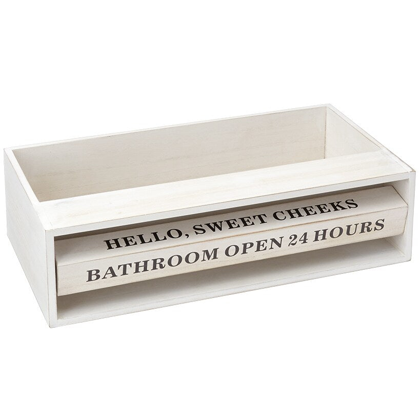Wooden Bathroom Toilet Topper Storage Tray with Funny Rotating Phrases