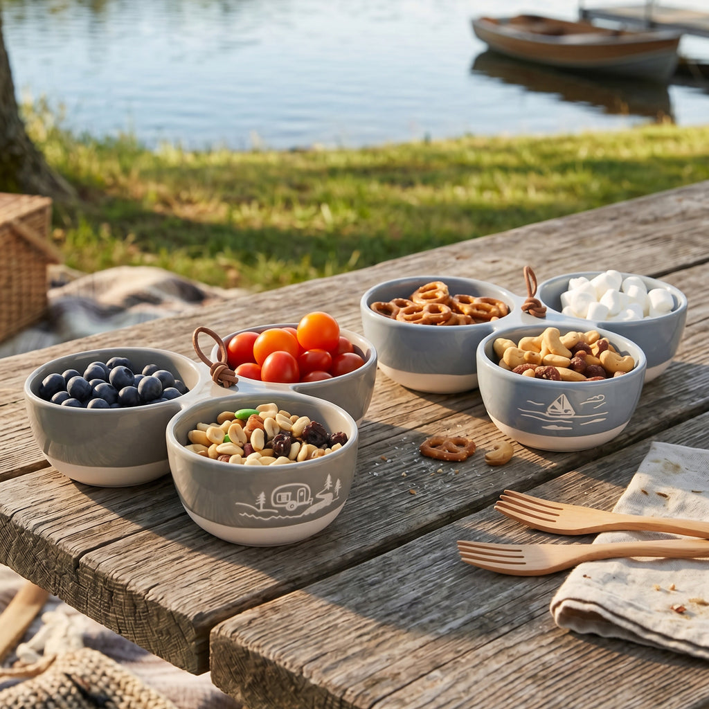 Triple Serving Bowl in Stoneware - Lake or Ocean