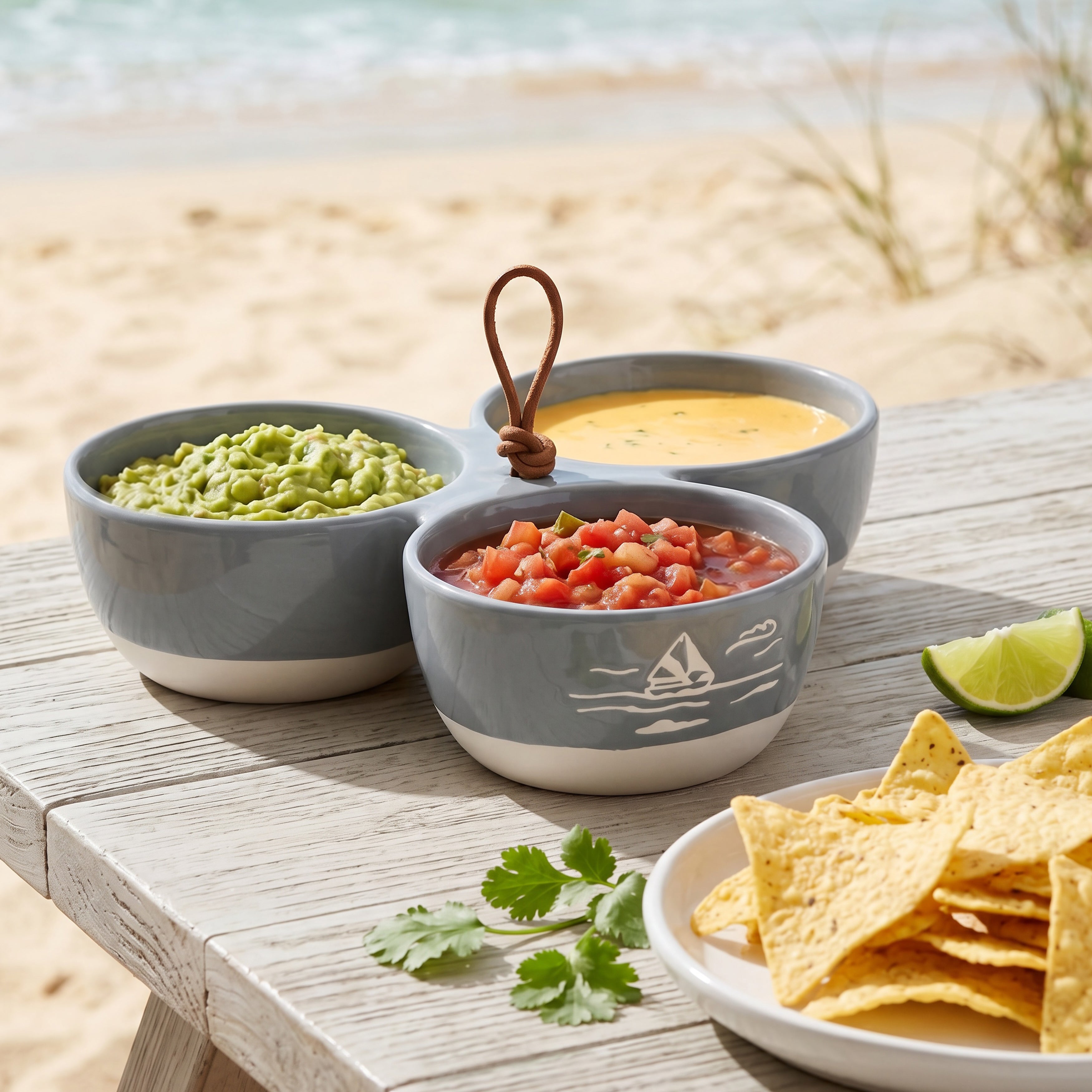 Triple Serving Bowl in Stoneware - Lake or Ocean
