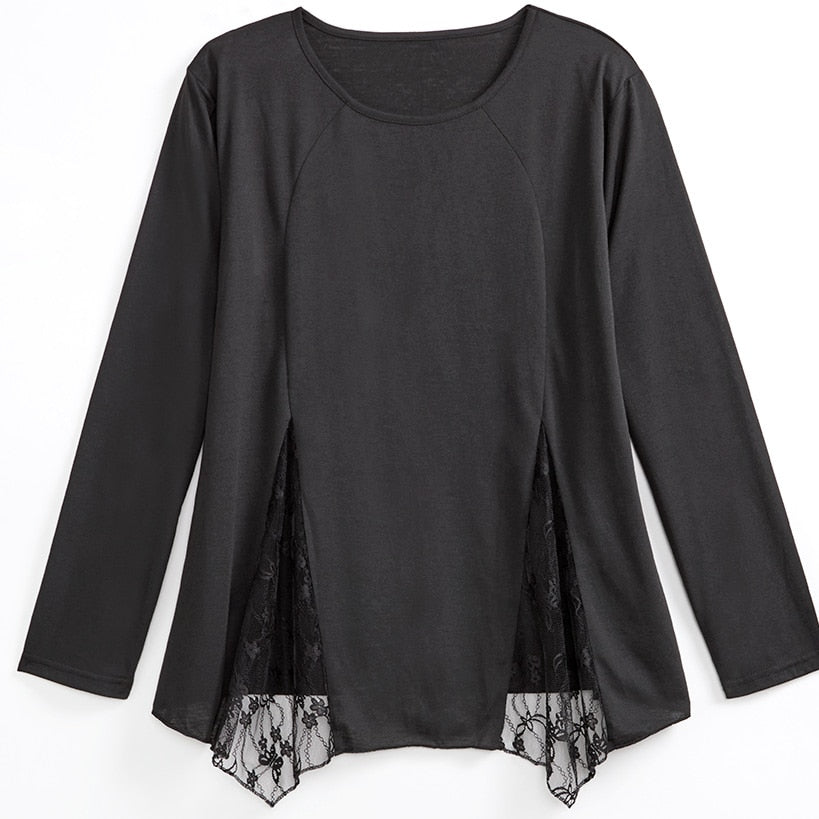 Women's Long Sleeve Tunic Top with Lace Inset