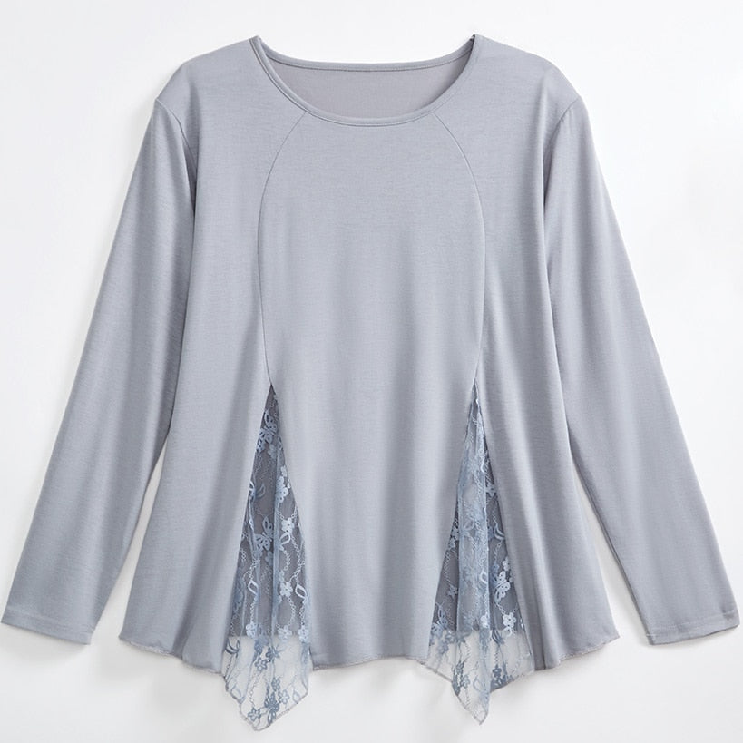 Women's Long Sleeve Tunic Top with Lace Inset