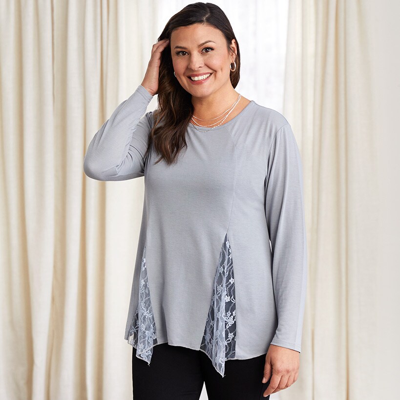 Women's Long Sleeve Tunic Top with Lace Inset