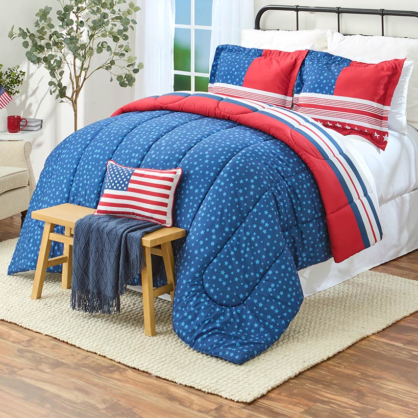 USA Stripe Comforter Set with 2 Shams King Queen