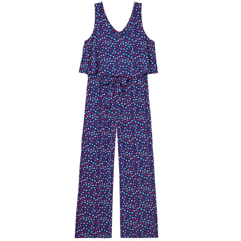 Women's V-Neck Wide Leg Jumpsuit - Red, White, and Blue