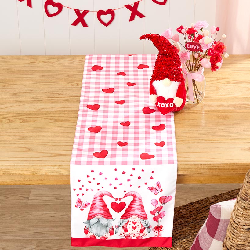 Valentine's Day Gnome Table Runner or Set of 4 Placemats