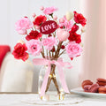 Valentine's Fairy Light Vase With Heart and Flower Bouquet