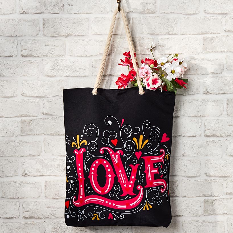 Women's Love Heart Tote Bag with Rope Handle