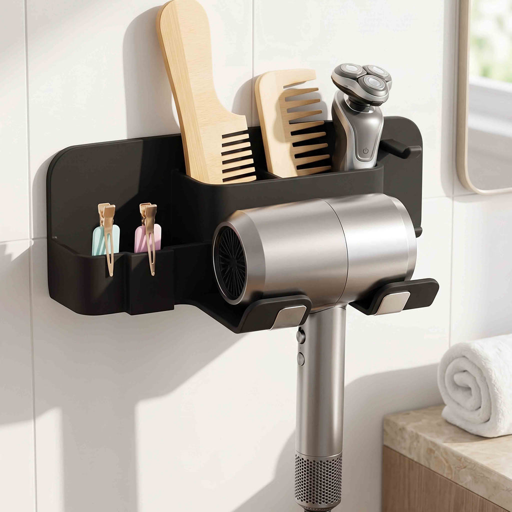 Wall-Mounted Silicone Hair Dryer and Accessories Holder