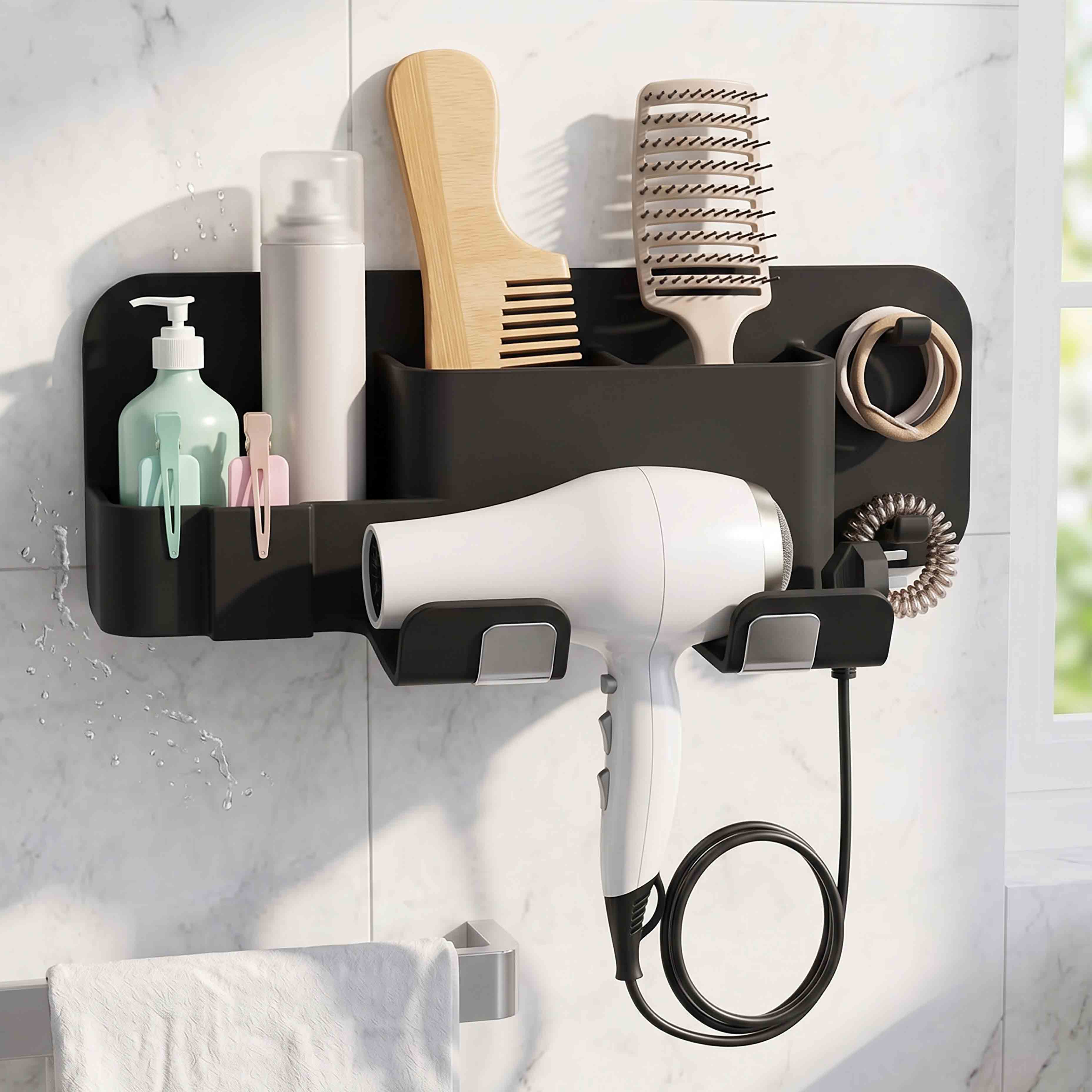 Wall-Mounted Silicone Hair Dryer and Accessories Holder