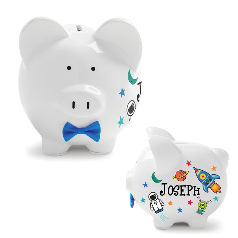 Personalized Piggy Bank White