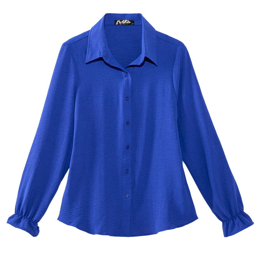 Women's Ruffle Long Sleeve Button Down Shirt