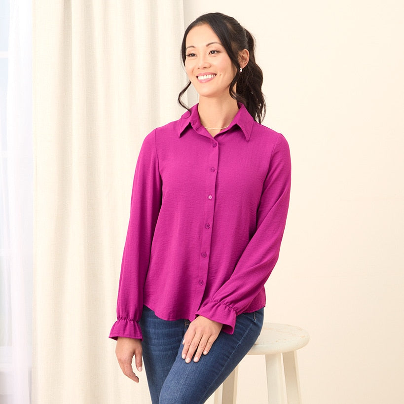 Women's Ruffle Long Sleeve Button Down Shirt