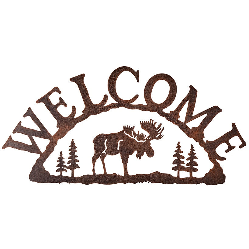 Rustic Woodland Moose Metal Welcome Sign L359