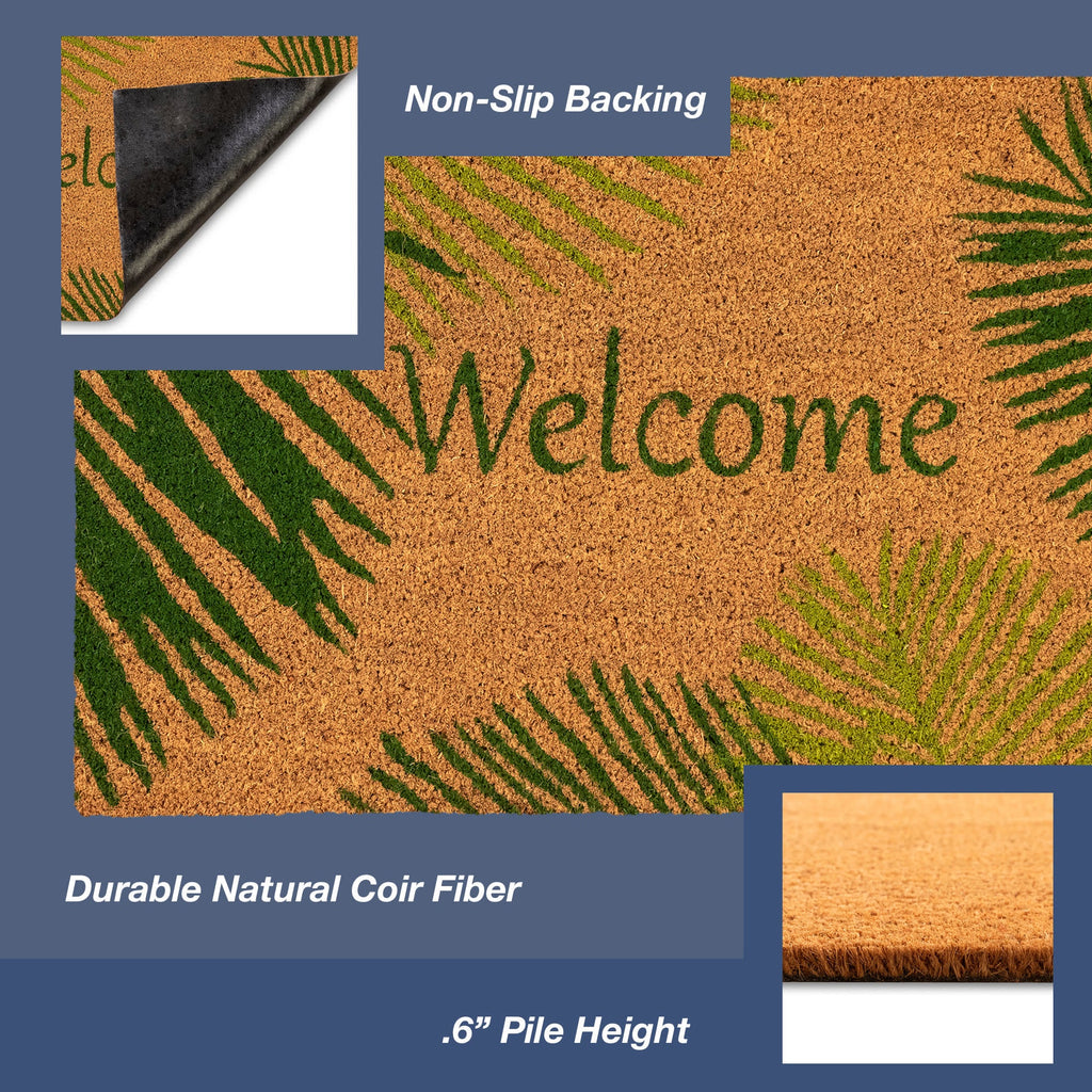 Natura Palm Border Coir Doormat with Non-Slip Backing