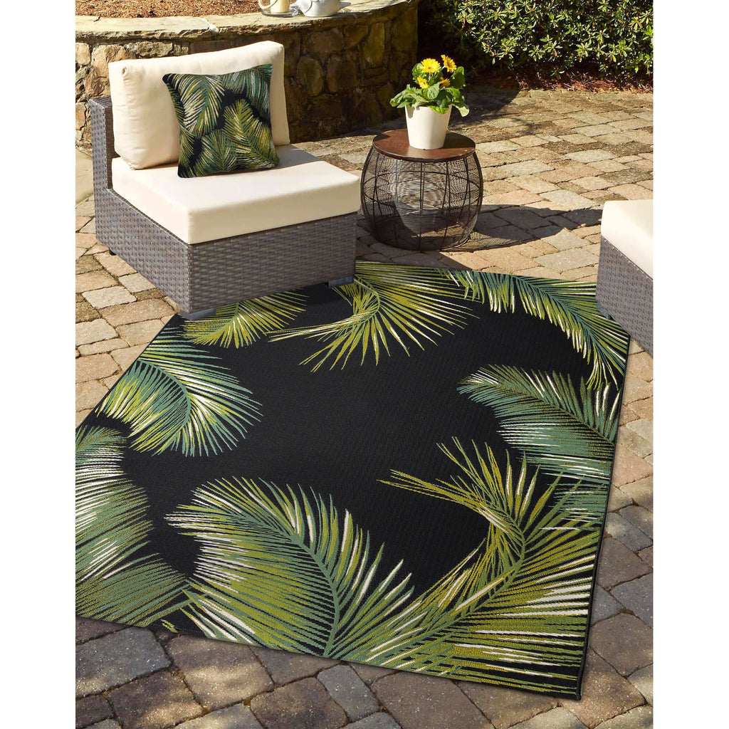Marina Palm Border Indoor Outdoor Throw Pillow