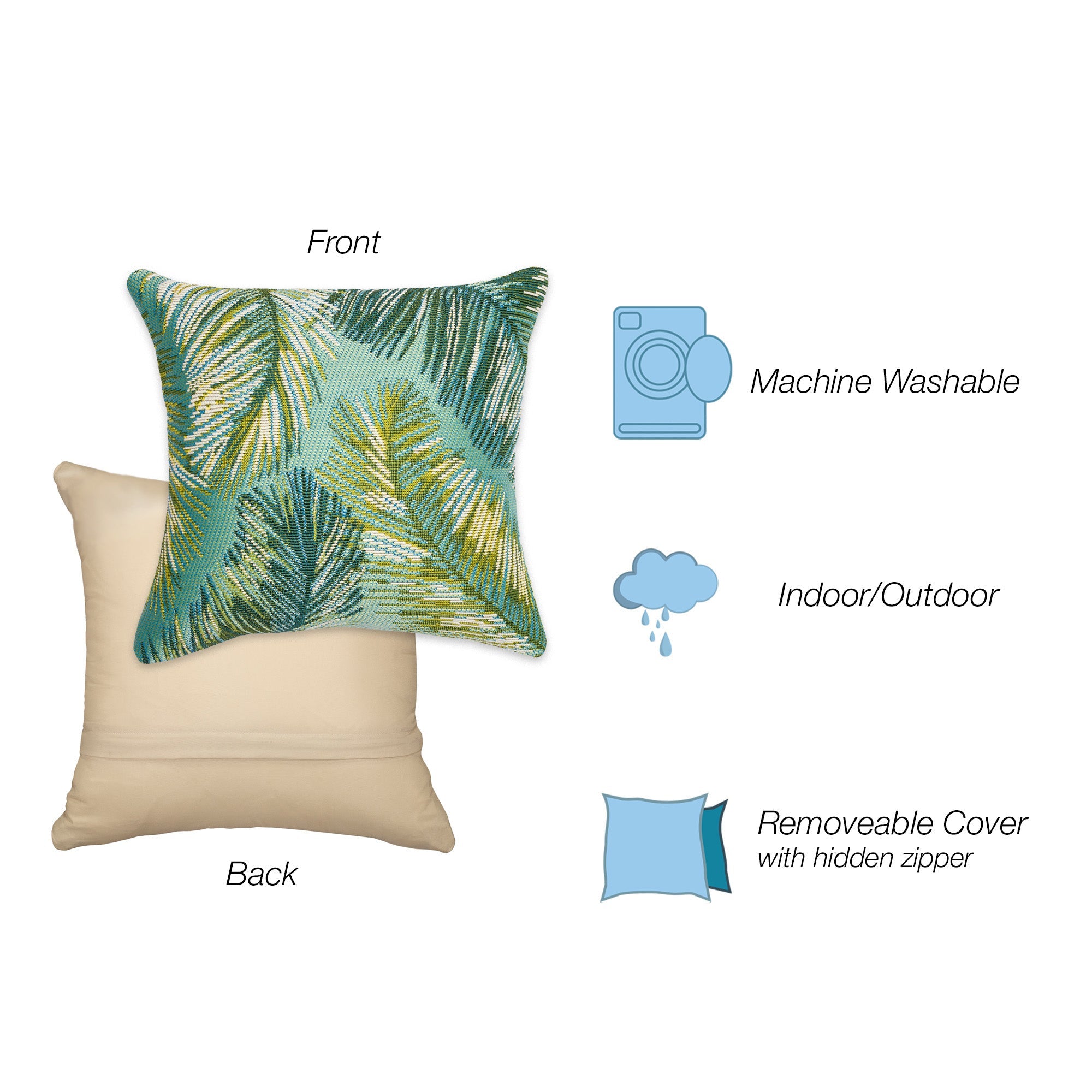 Marina Palm Border Indoor Outdoor Throw Pillow