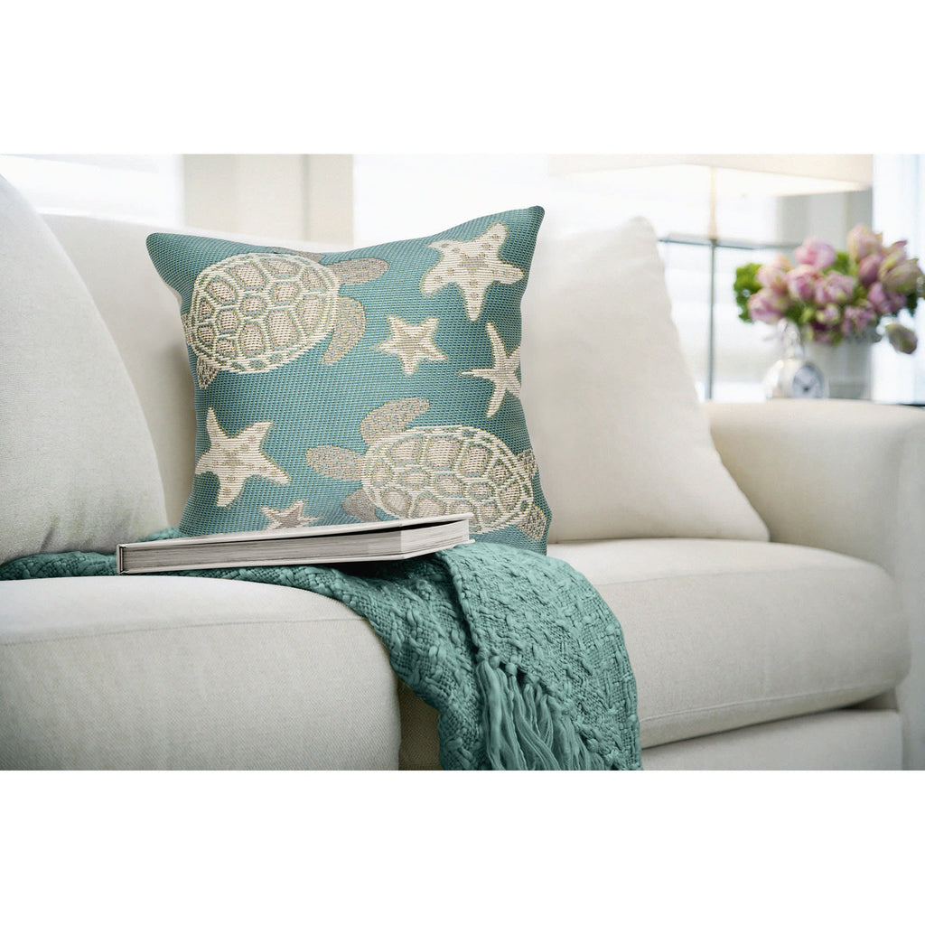 Marina Turtle And Stars Indoor Outdoor Throw Pillow