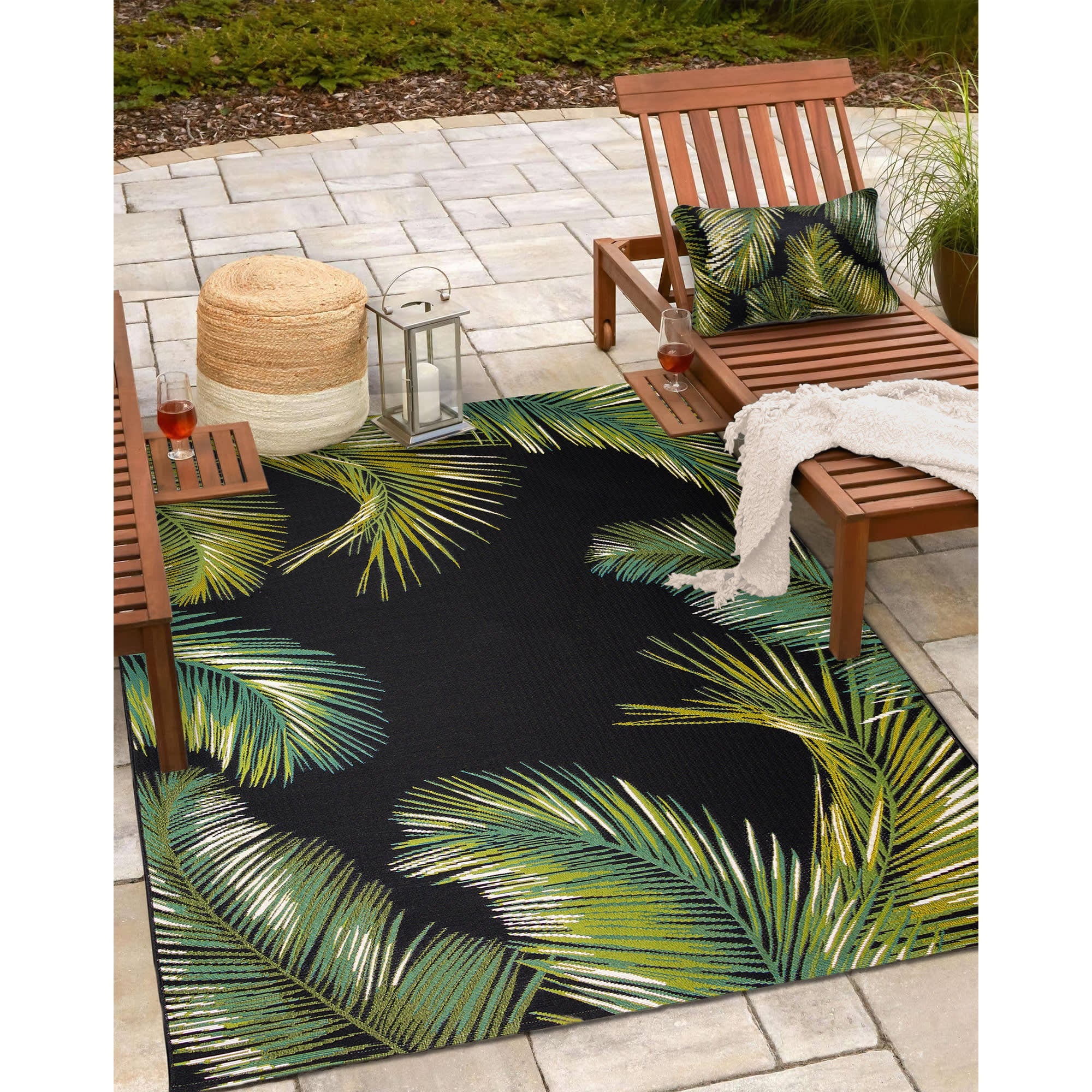 Marina Palm Border Indoor Outdoor Throw Pillow