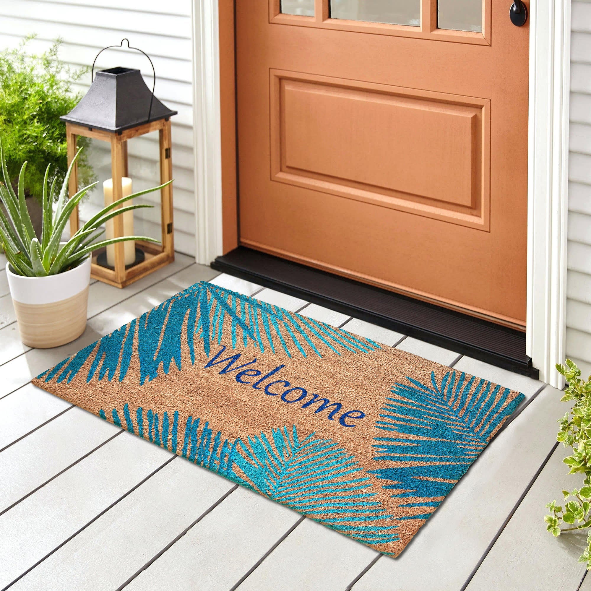 Natura Palm Border Coir Doormat with Non-Slip Backing