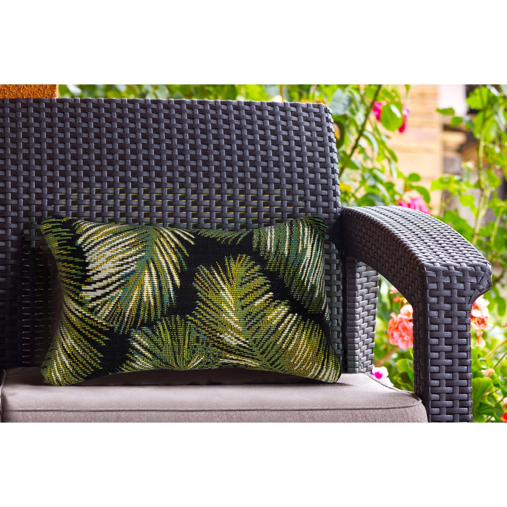 Marina Palm Border Indoor Outdoor Throw Pillow