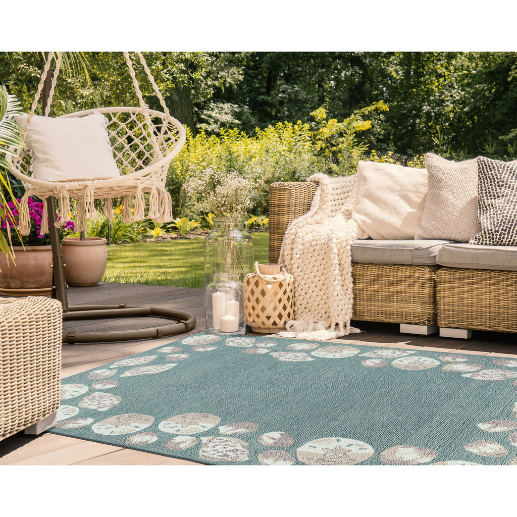 Capri Seashell Border Indoor Outdoor Area Rug