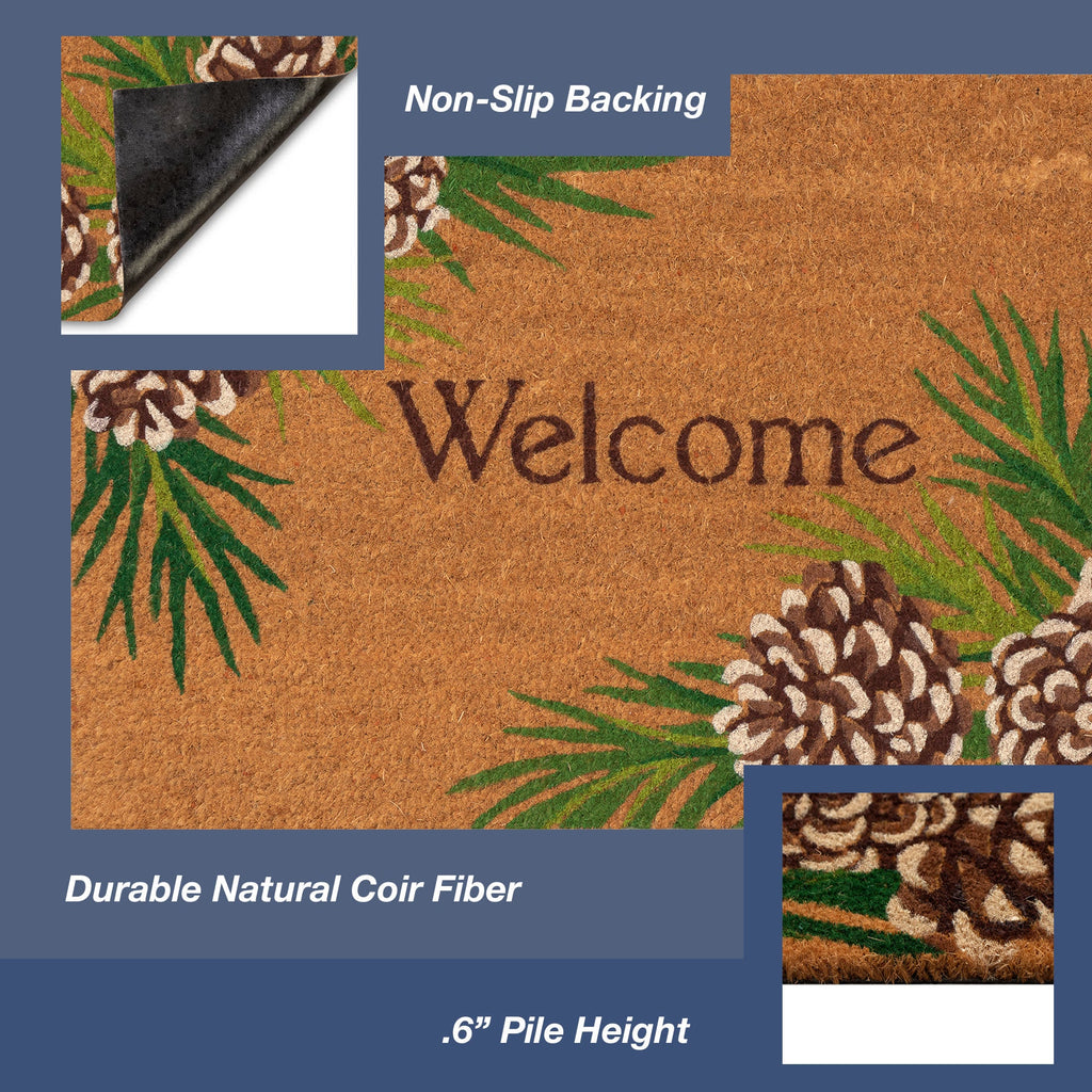 Natura Pinecone Border Coir Doormat with Non-Slip Backing