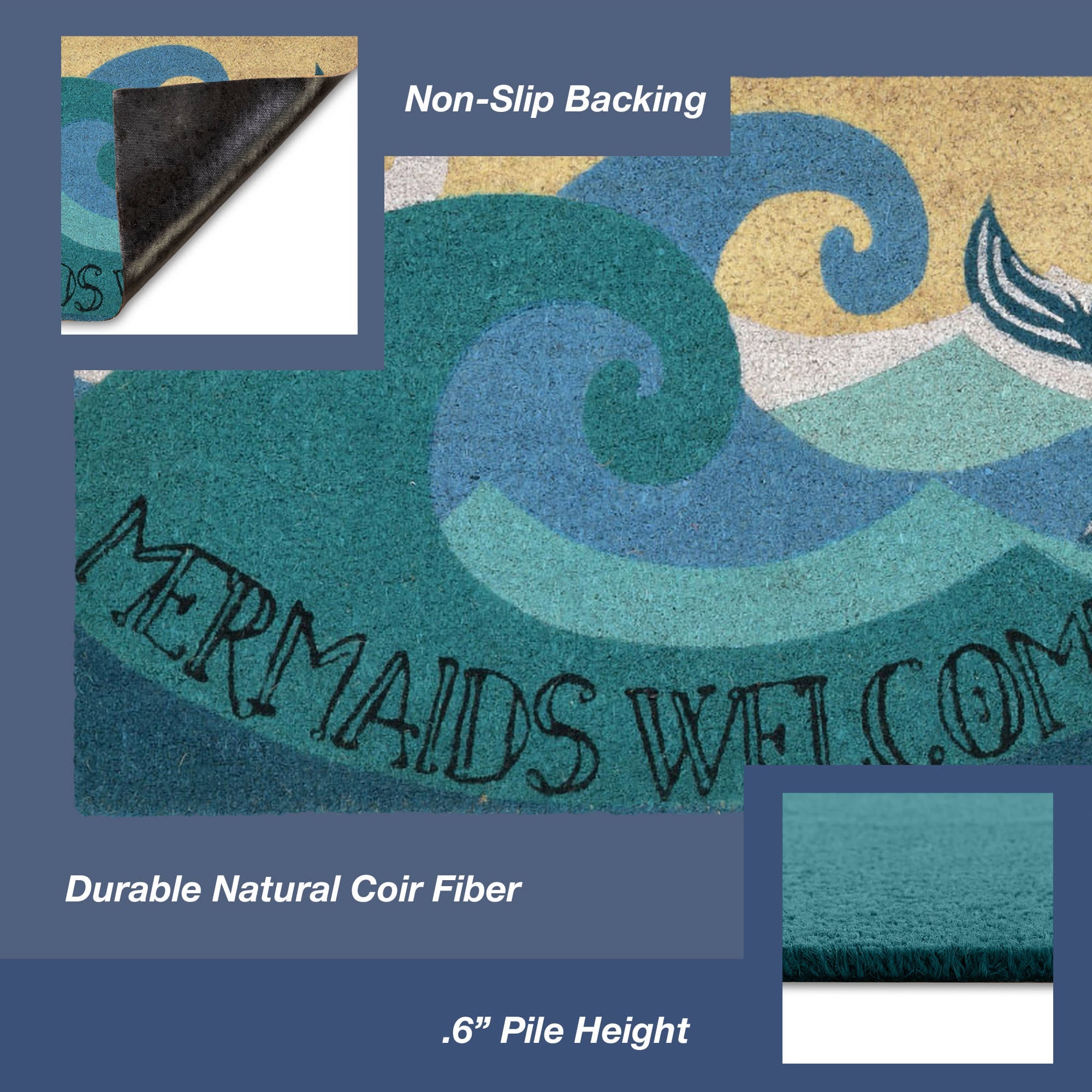 Natura Mermaids Welcome Coir Doormat with Non-Slip Backing
