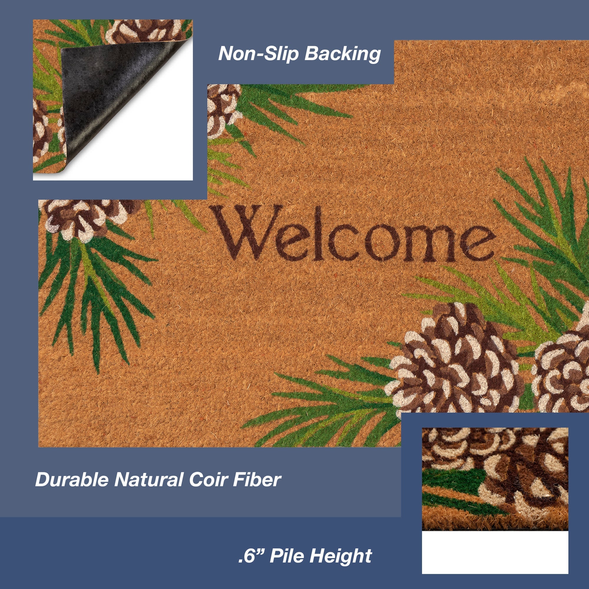Natura Pinecone Border Coir Doormat with Non-Slip Backing