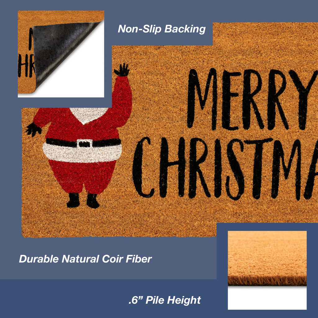 Natura Merry Christmas Santa Coir Doormat with Non-Slip Backing
