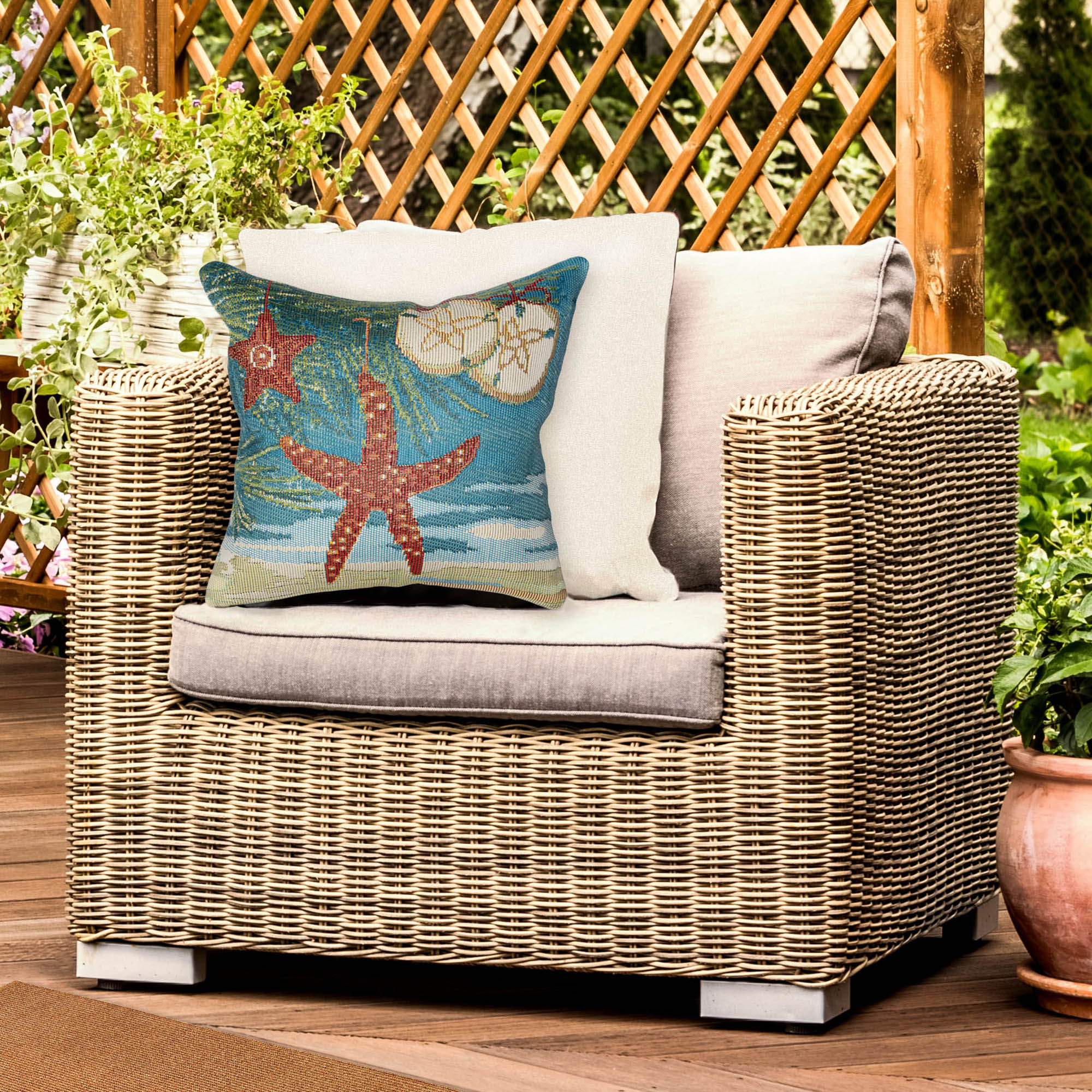 Marina Coastal Ornaments Indoor Outdoor Throw Pillow
