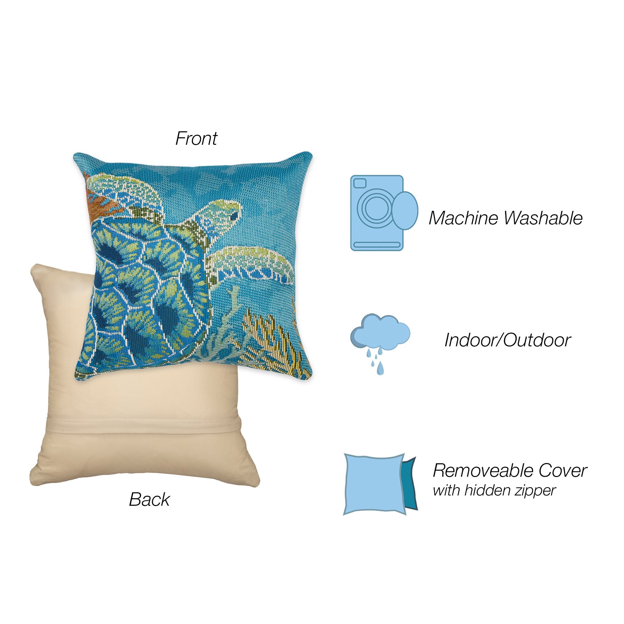 Marina Seaturtle Garden Indoor Outdoor Throw Pillow