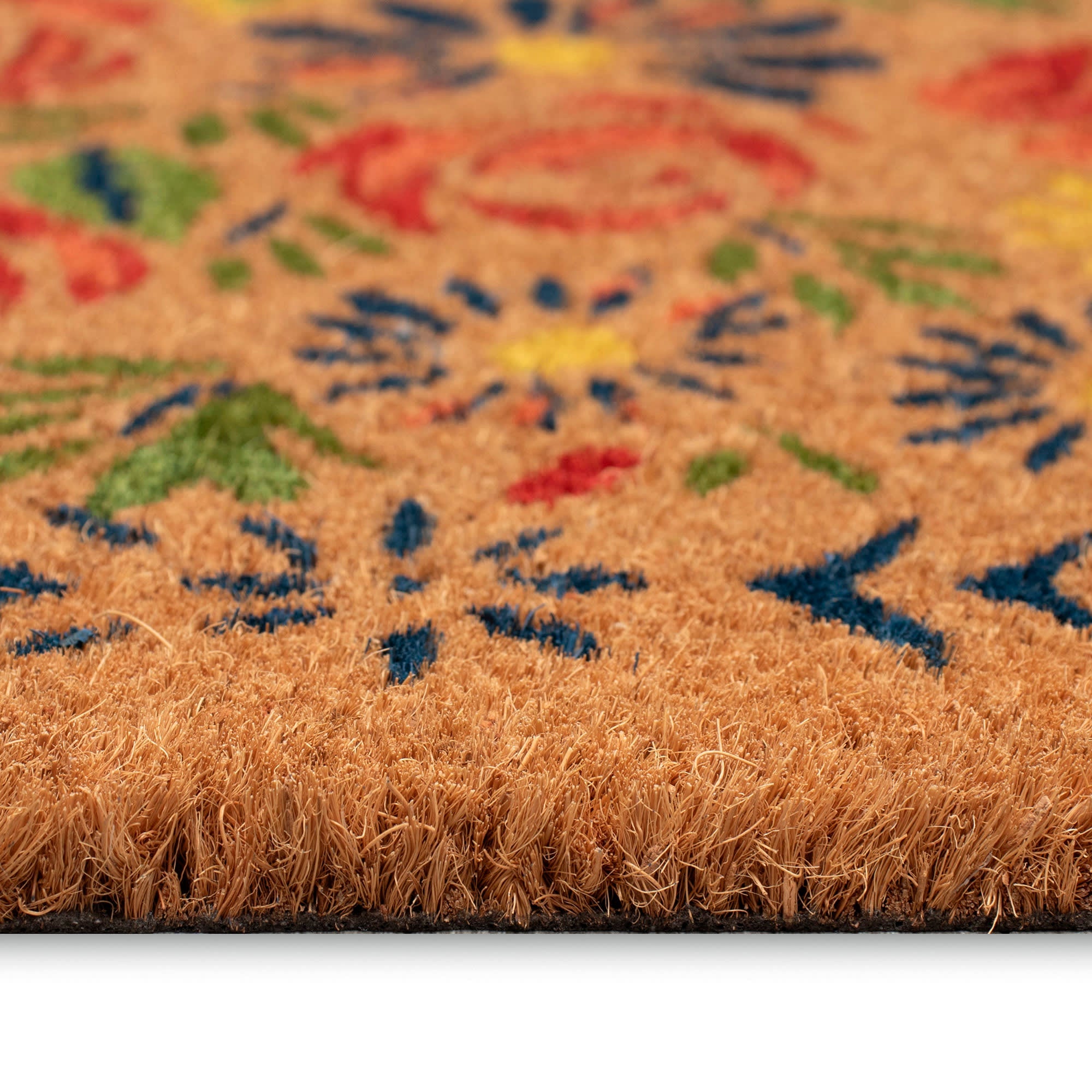 Natura Block Print Flowers Coir Doormat with Non-Slip Backing