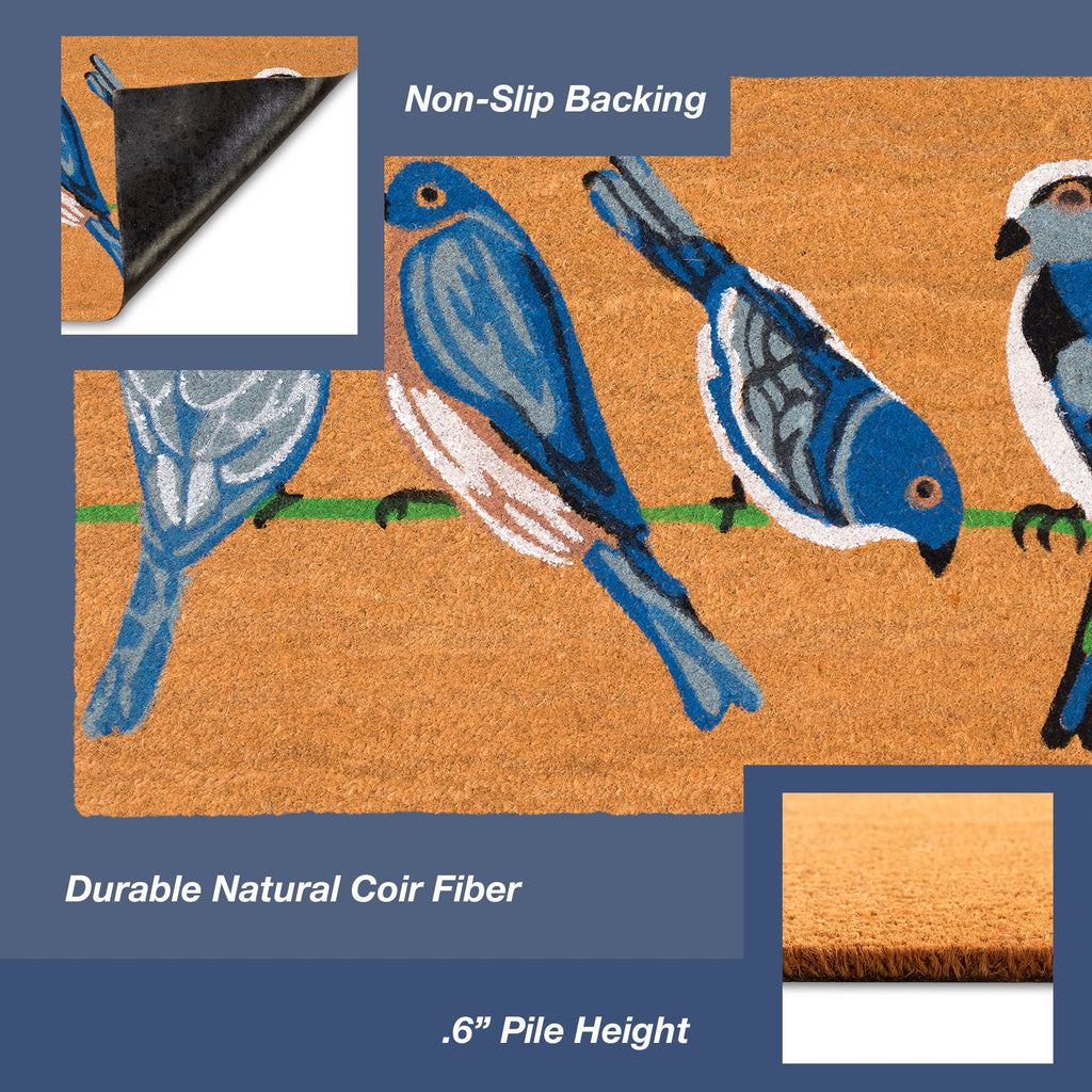 Natura Blue Birds Coir Doormat with Non-Slip Backing