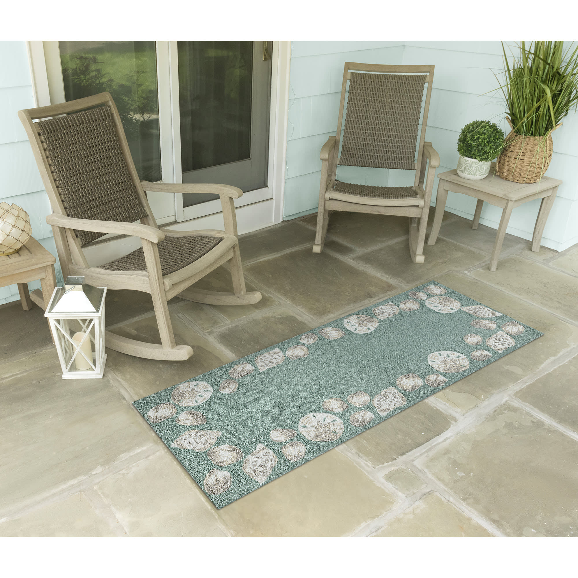 Capri Seashell Border Indoor Outdoor Area Rug