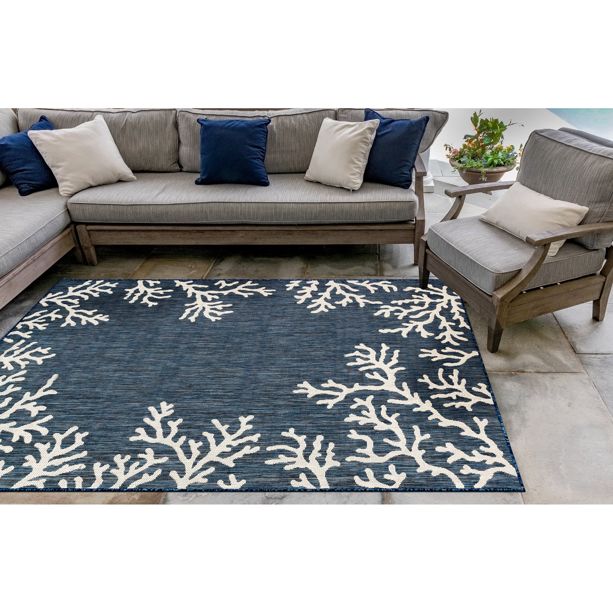 Carmel Coral Border Indoor Outdoor Area Rug