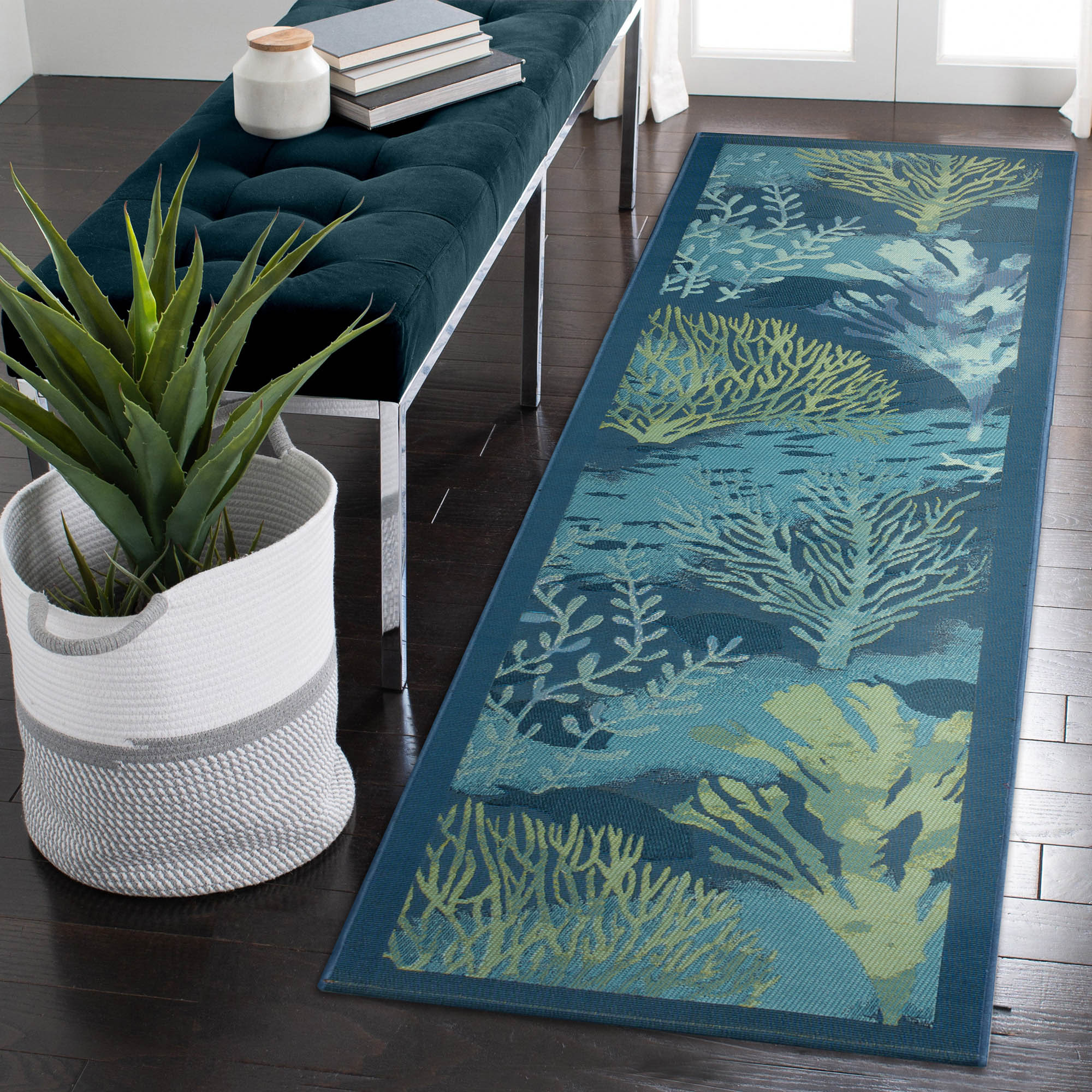 Marina Coral Garden Lapis Indoor Outdoor Area Rug
