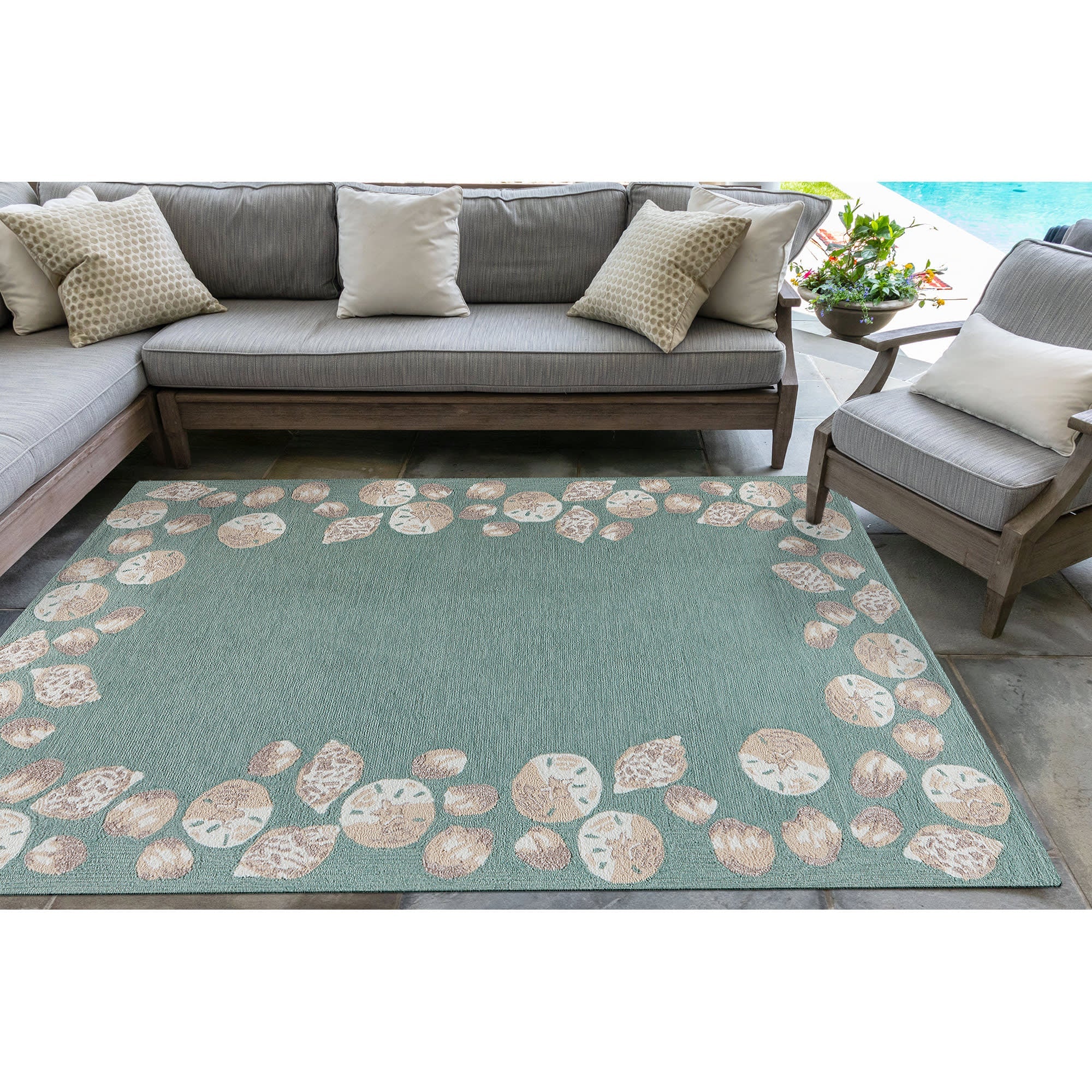 Capri Seashell Border Indoor Outdoor Area Rug