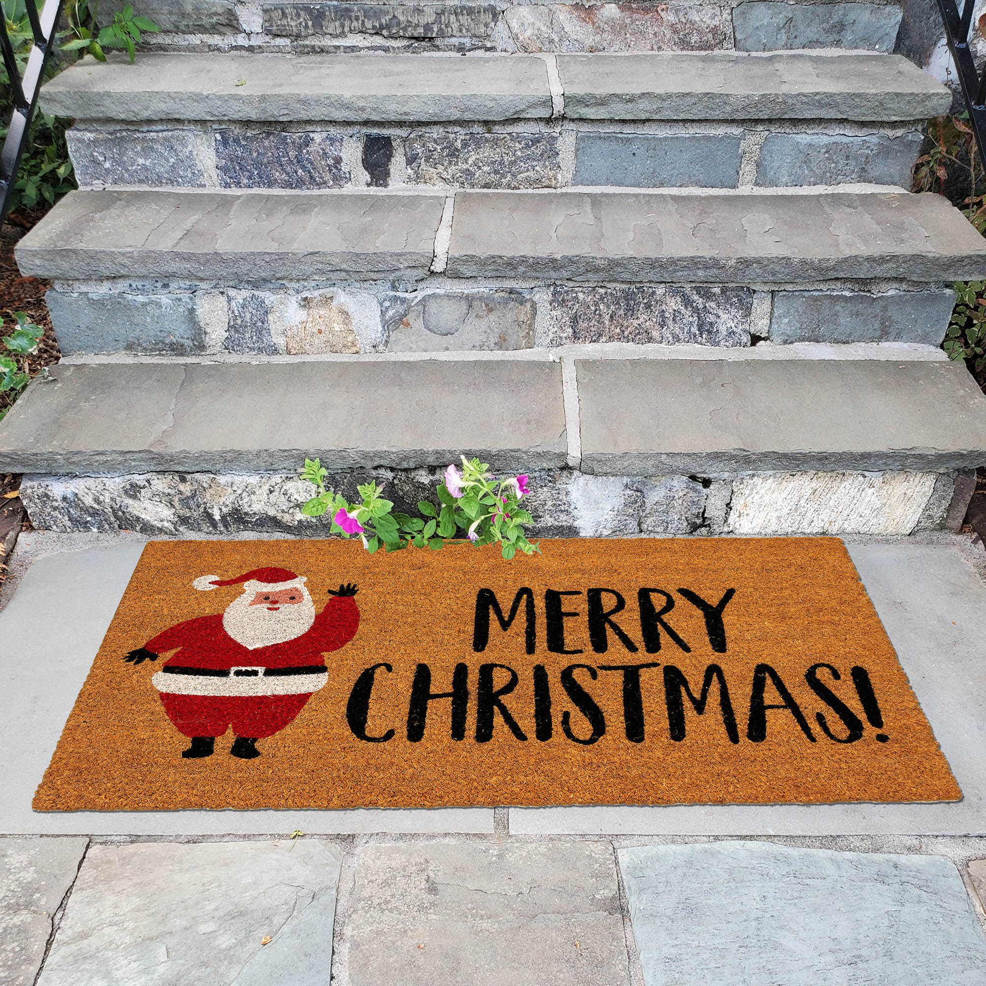 Natura Merry Christmas Santa Coir Doormat with Non-Slip Backing