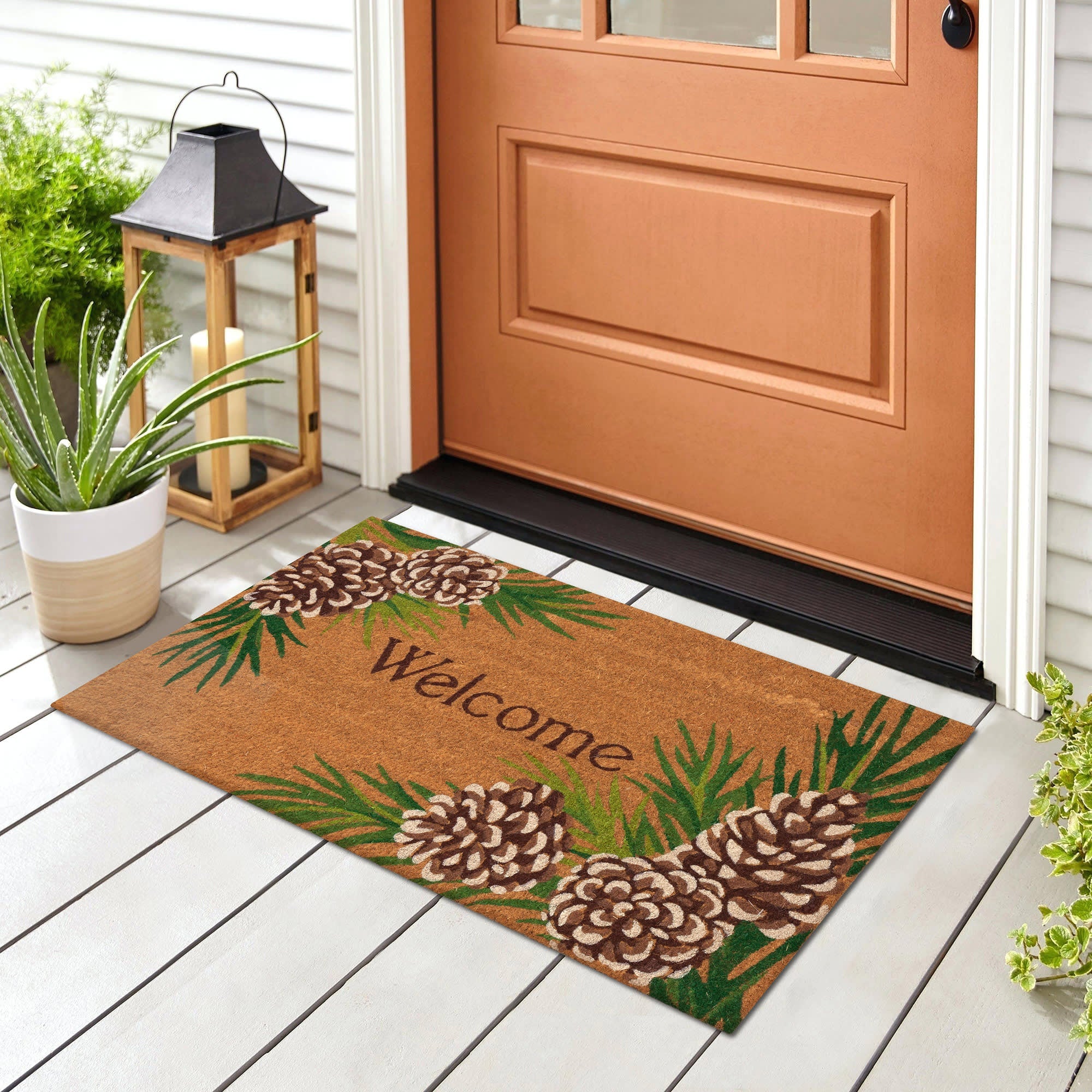 Natura Pinecone Border Coir Doormat with Non-Slip Backing