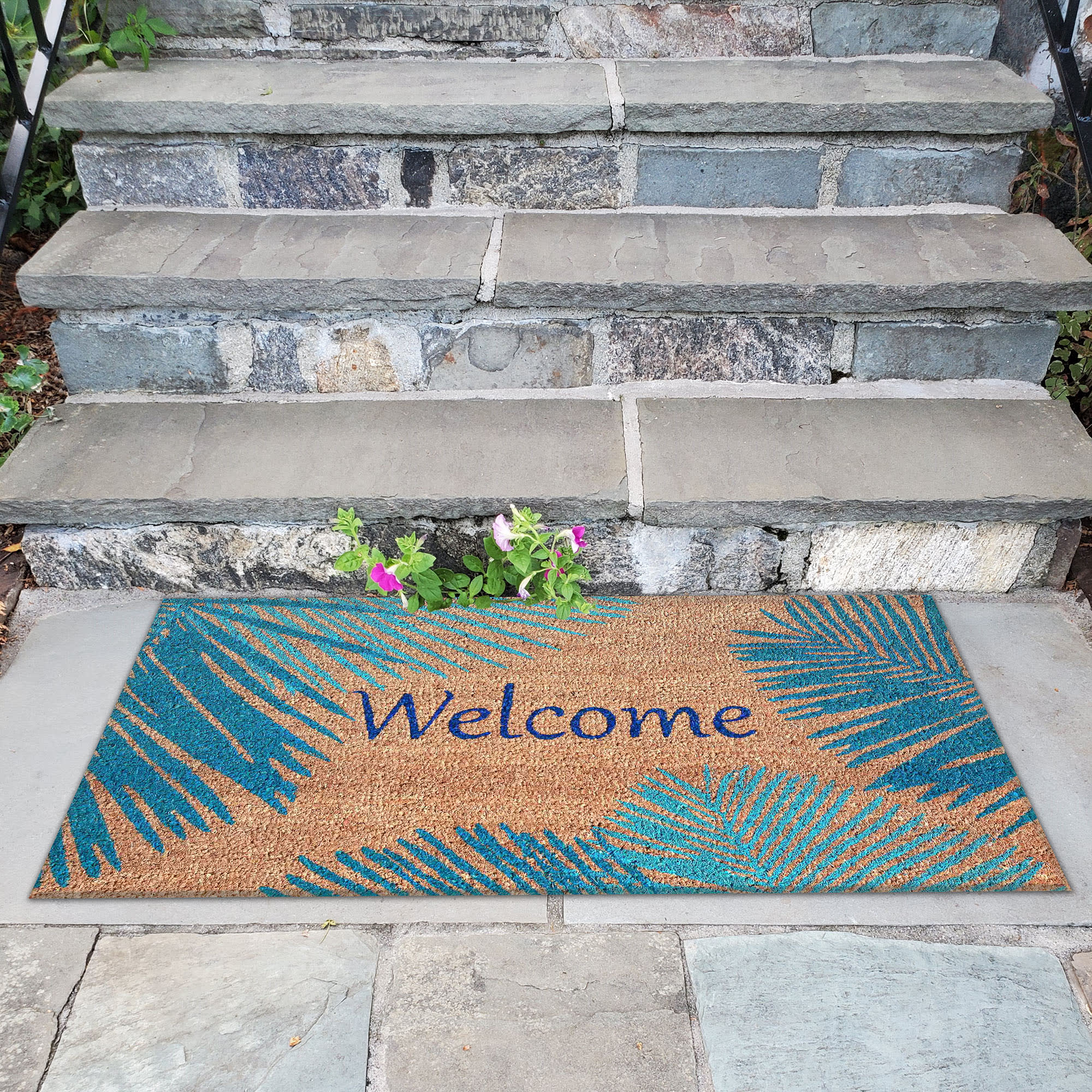 Natura Palm Border Coir Doormat with Non-Slip Backing